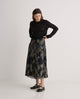 Yerse - Multicolour flared print midi skirt Kaki - 43824