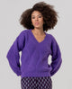 Surkana - Cable-knit v-neck sweater Purple - 566SANI234